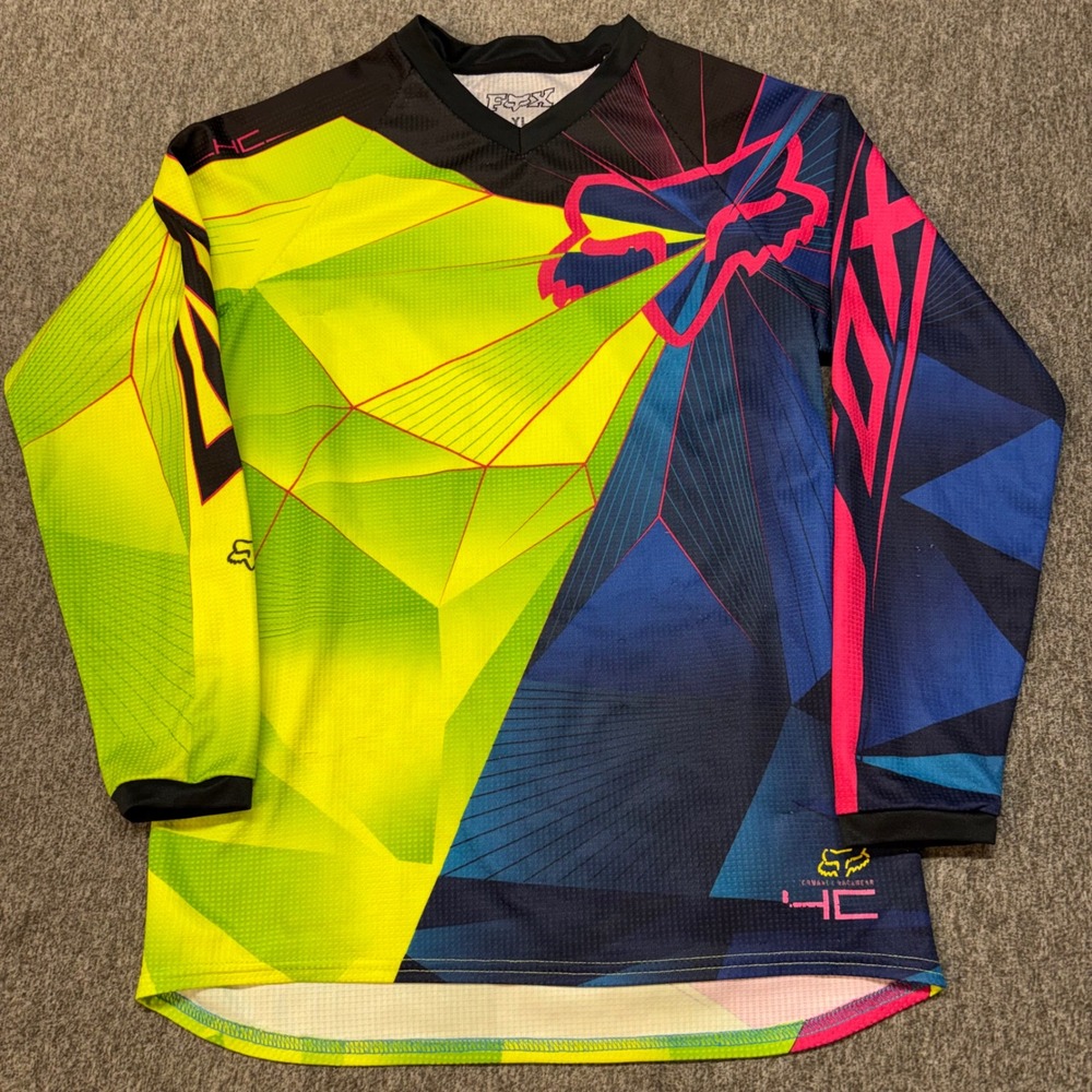 Fox Racing HC Motocross Jersey Youth Large YL Neon Yellow Blue Pink Geometric